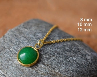 Green jade pendant minimalist necklace gold for women, green necklace, 10mm pendant necklace, green gemstone necklace pendant, Gift for her