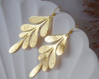 18K Gold Plated Leaf Dangle Earrings, Boho Statement Earrings