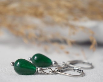 Orecchini Crystal green drop giada e cristallo verde - Gioielli Orecchini Crystal green drop giada e cristallo verde - Gioielli