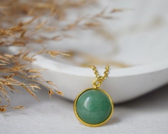 Green Aventurine Necklace: Gold Plated Pendant, Gemstone Jewelry