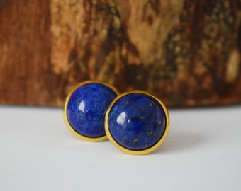 Lapis Gold Studs, Lapis Lazuli Earrings, Blue Lapis Earrings Gold, Round, 12mm, September Birthstone Jewelry, Lapis, Gift for her