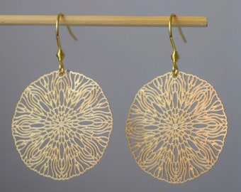 Ornament oorbellen voor vrouwen, Mandala gouden oorbellen, RVS oorbellen, Boho filigraan gouden oorbellen, Mandala sieraden, Cadeau voor haar