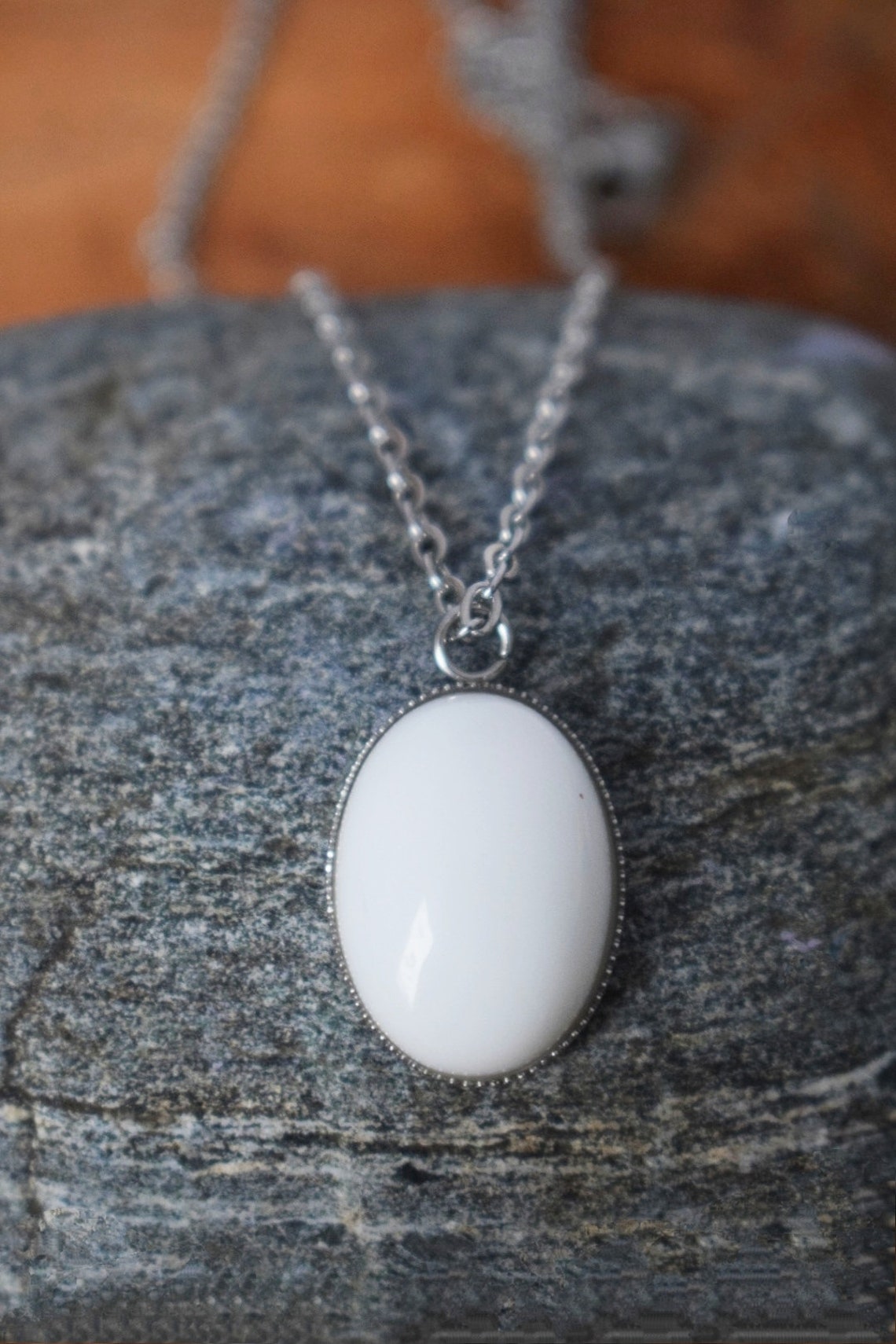 Oval white jade necklace for women jewelry gift for her wife Etsy