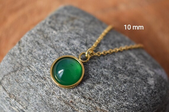 Collier En Plaqué Or Avec Agates Vertes Et Zircons - Bijou Occasion, Pierre Verte