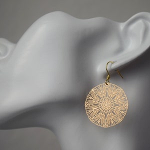 Ornament earrings for women, Mandala gold earrings, Stainless steel earrings, Boho filigree gold earrings, Mandala jewelry, Gift for her