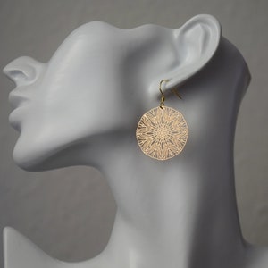 Ornament earrings for women, Mandala gold earrings, Stainless steel earrings, Boho filigree gold earrings, Mandala jewelry, Gift for her image 7