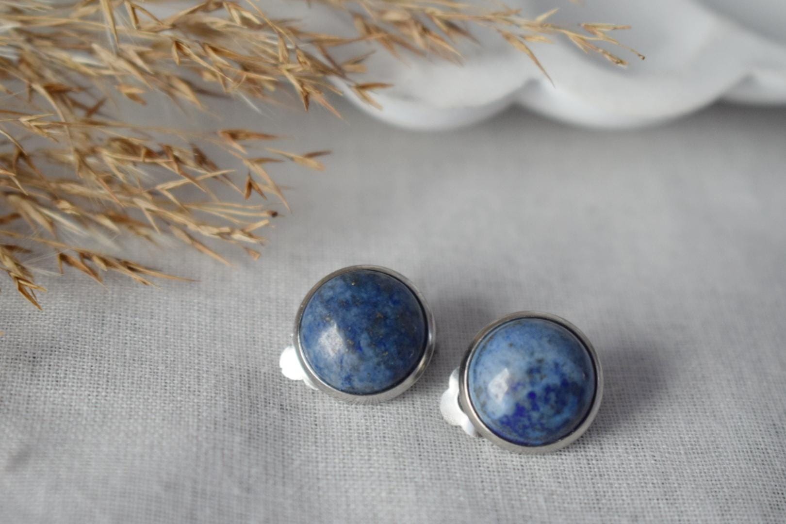 Boucles D’oreilles Vintage Dorées à Clips – Avec Lapis Lazuli (occasion)