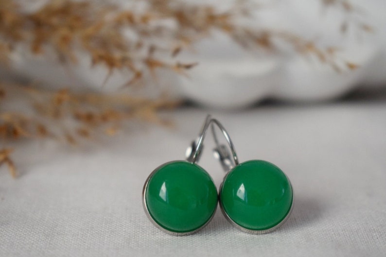 Green Jade Earrings, Gemstone Round Jewelry Gifts For Women, 12mm, Jade Jewelry, Dangle And Drop, Stainless Steel Lever-back Earrings, Unisex Earrings Gemstone Gift