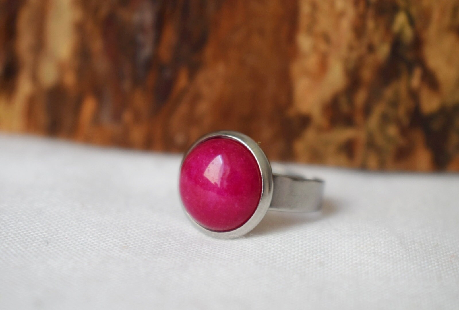 Hot Pink Jade Ring Silver Magenta Pink Statement Gemstone - Etsy