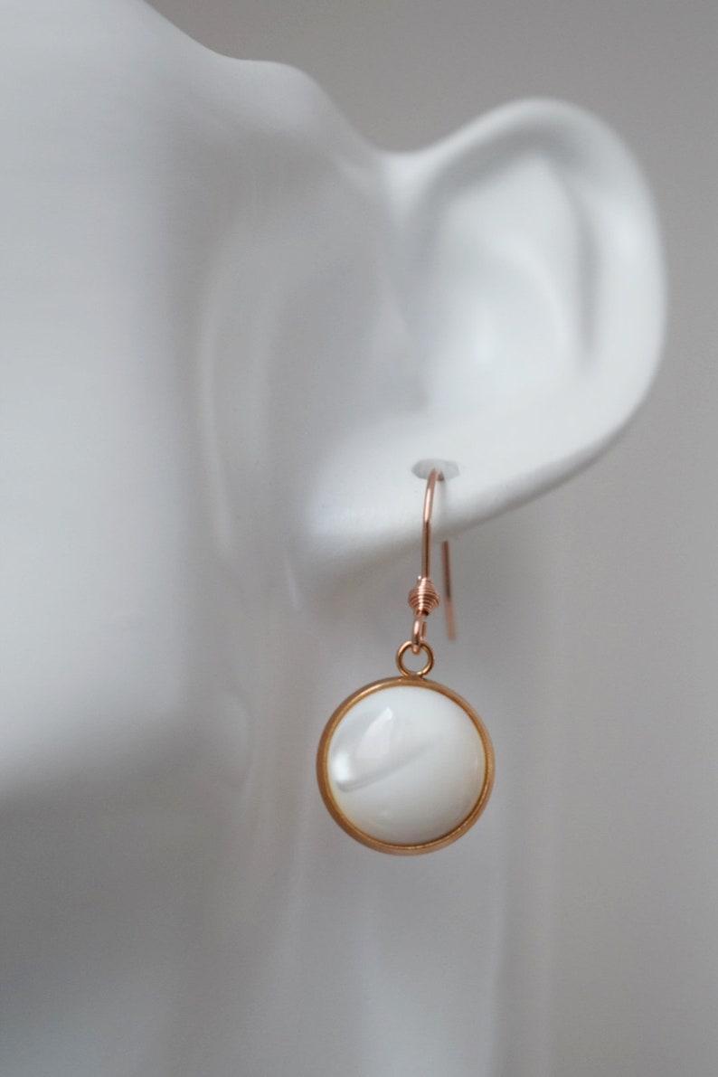 Mother of pearl earrings with rose gold plated stainless steel round pendant and earrings hooks image 6