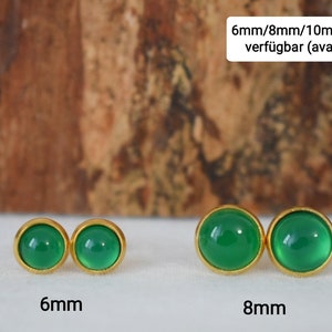 Green agate dangle earrings, Small green gemstone leverback earrings, 8mm round hanging silver earrings, Stainless steel, Handmade jewelry image 8
