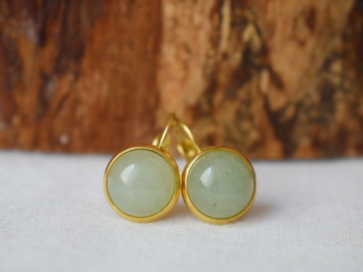 Handmade Aventurine Dangle Earrings: Gold Lever-Back Gemstone Jewelry
