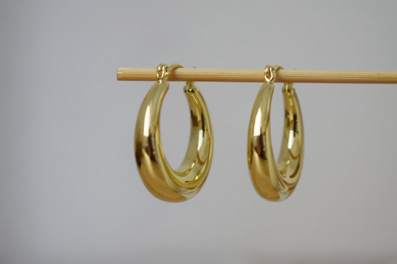 Chunky hoop earrings, large wide hoops earrings, 18k gold plated hoop earrings, Statement Hoops, Modern earrings, Gift for her image 5