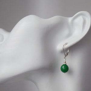 Green jade earrings sterling silver, 925 silver jade drop earrings, Green faceted gemstone hanging earrings, Jade bead jewelry, Gift for her