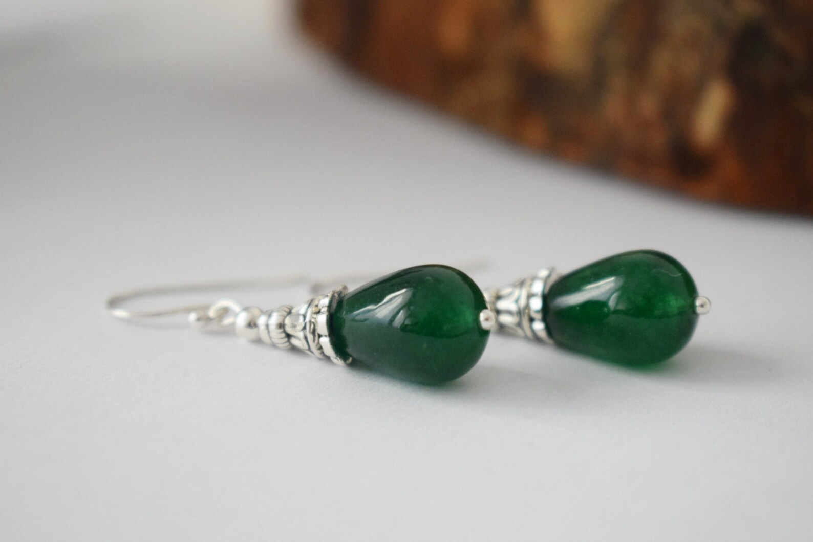 Green jade earrings Teardrop Jade earrings Dangle Jade Etsy