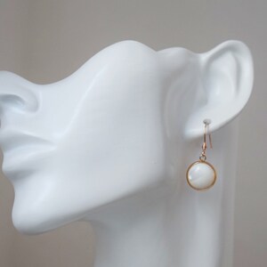 Mother of pearl earrings with rose gold plated stainless steel round pendant and earrings hooks image 5