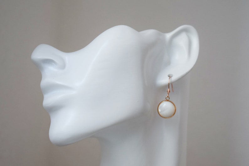 Mother of pearl earrings with rose gold plated stainless steel round pendant and earrings hooks image 5