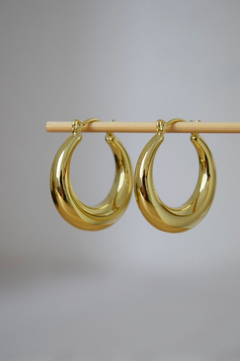Chunky hoop earrings, large wide hoops earrings, 18k gold plated hoop earrings, Statement Hoops, Modern earrings, Gift for her image 3