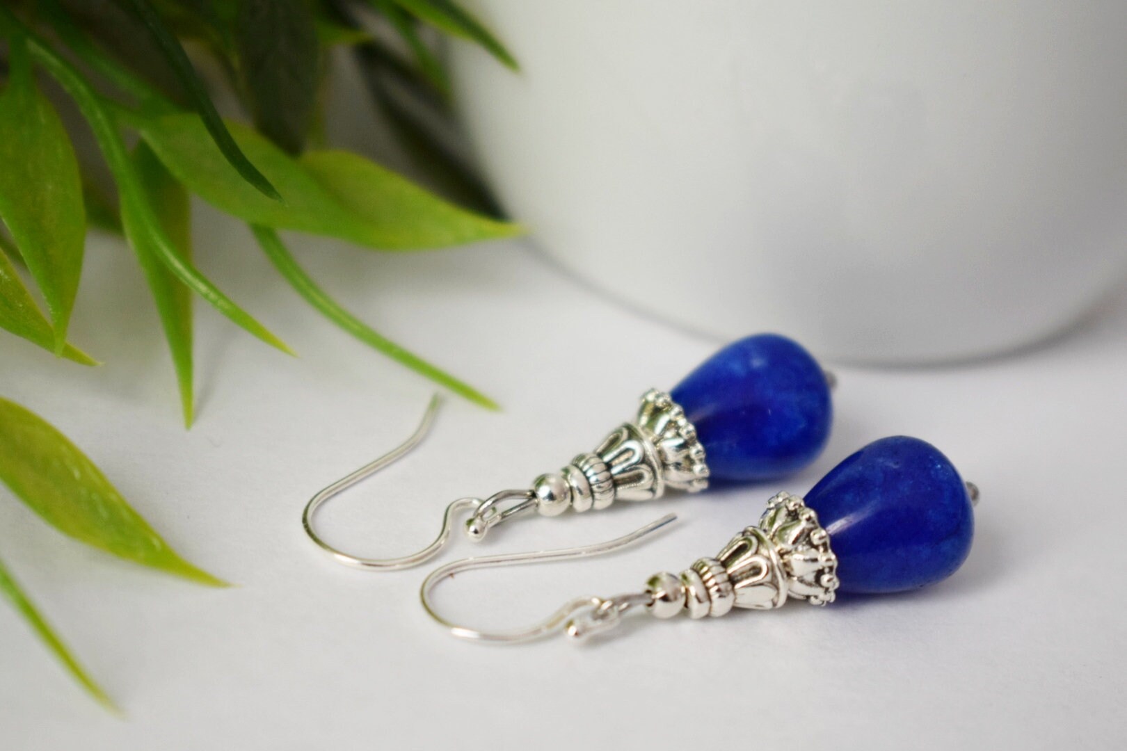 Blue jade earrings Teardrop jade earrings 925 silver Dangle Etsy