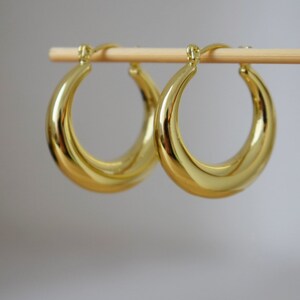 Chunky hoop earrings, large wide hoops earrings, 18k gold plated hoop earrings, Statement Hoops, Modern earrings, Gift for her image 8