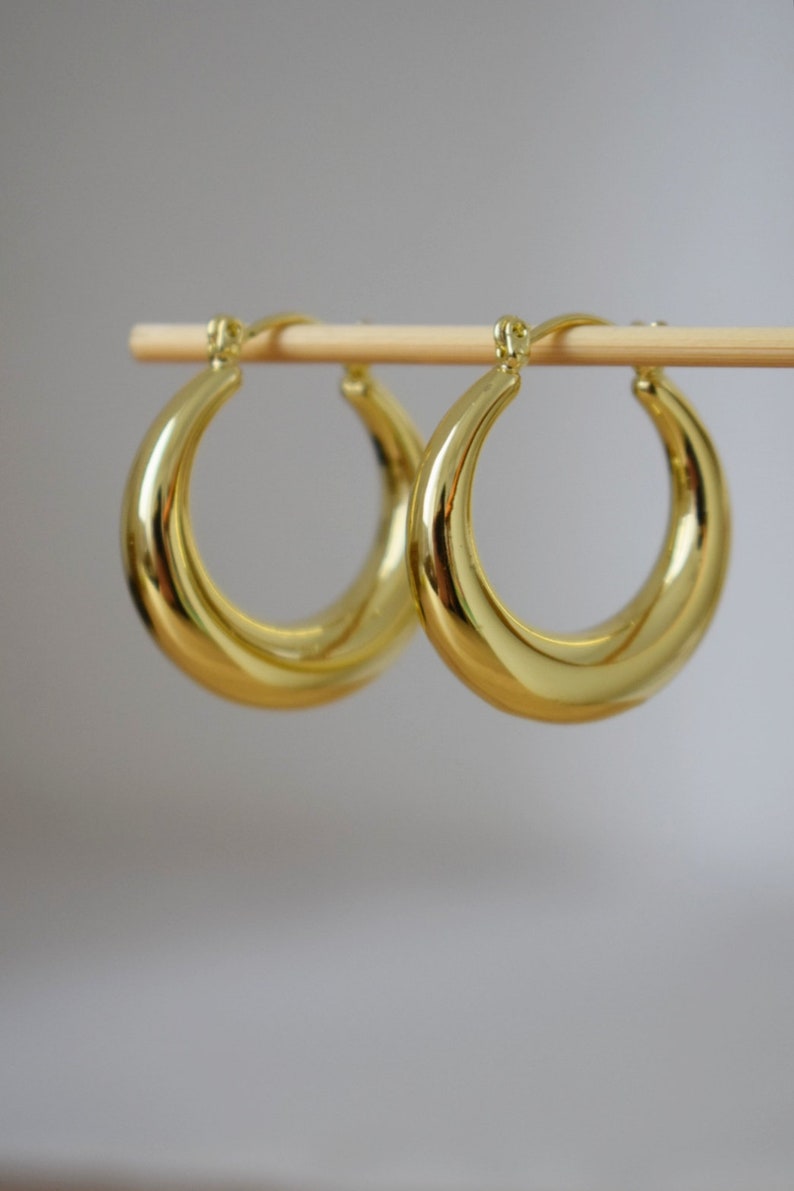 Chunky hoop earrings, large wide hoops earrings, 18k gold plated hoop earrings, Statement Hoops, Modern earrings, Gift for her image 8