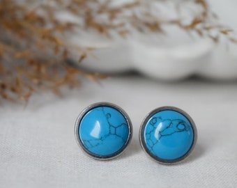 Clous d'oreilles turquoises petites boucles d'oreilles rondes en acier inoxydable de 10 mm