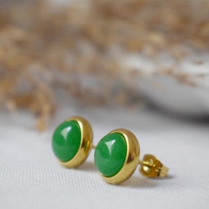 Natural Green Jade Stud Earrings, Minimalist Gold Earrings, 8mm Earrings, Positive Jewelry, Gemstone, Birthday Anniversary Gift For Her image 7