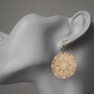 Ornament earrings for women, Mandala gold earrings, Stainless steel earrings, Boho filigree gold earrings, Mandala jewelry, Gift for her image 9