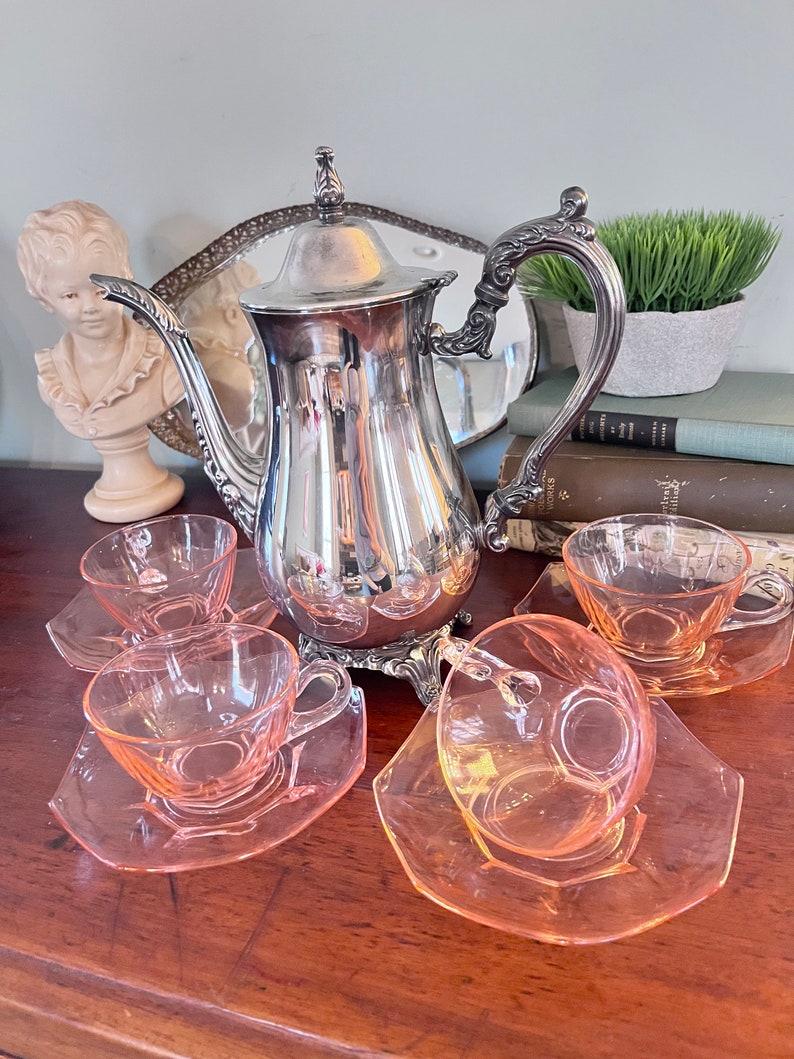 Heisey Flamingo Pink Depression Glass Tea Cups 4 Etsy