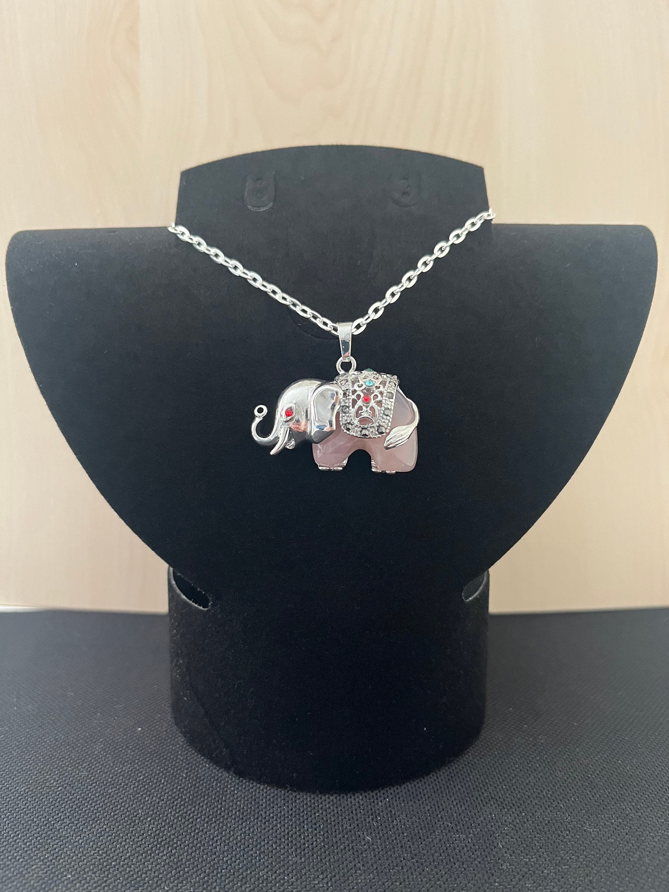 Natural Rose Quartz Elephant Pendant 