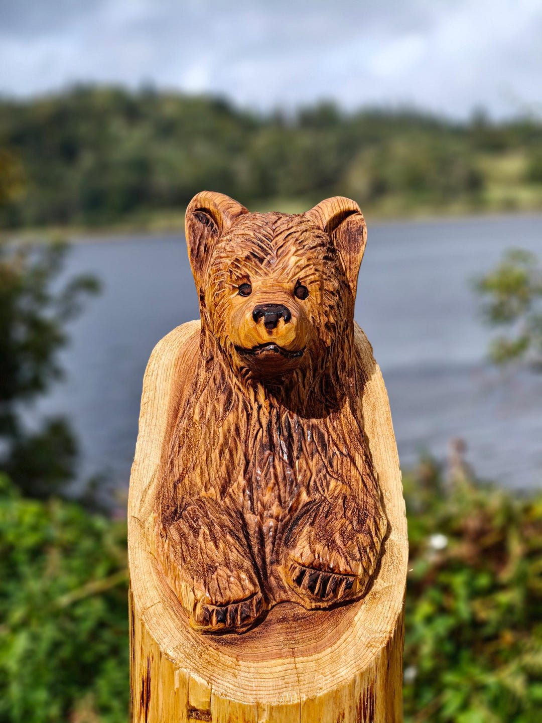 Bear in a Log - Chainsaw Wood Carving - Etsy