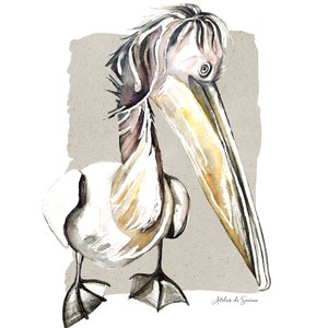 Pelican / Disegno stampa su carta acquerello