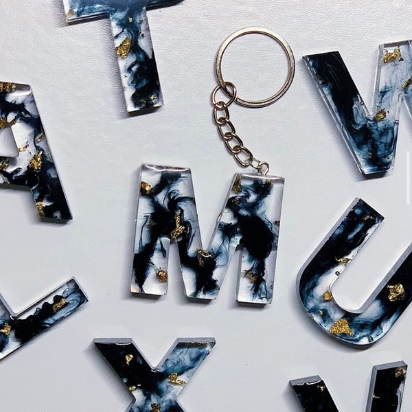 Black Marble Effect Keyring with Gold Leaf