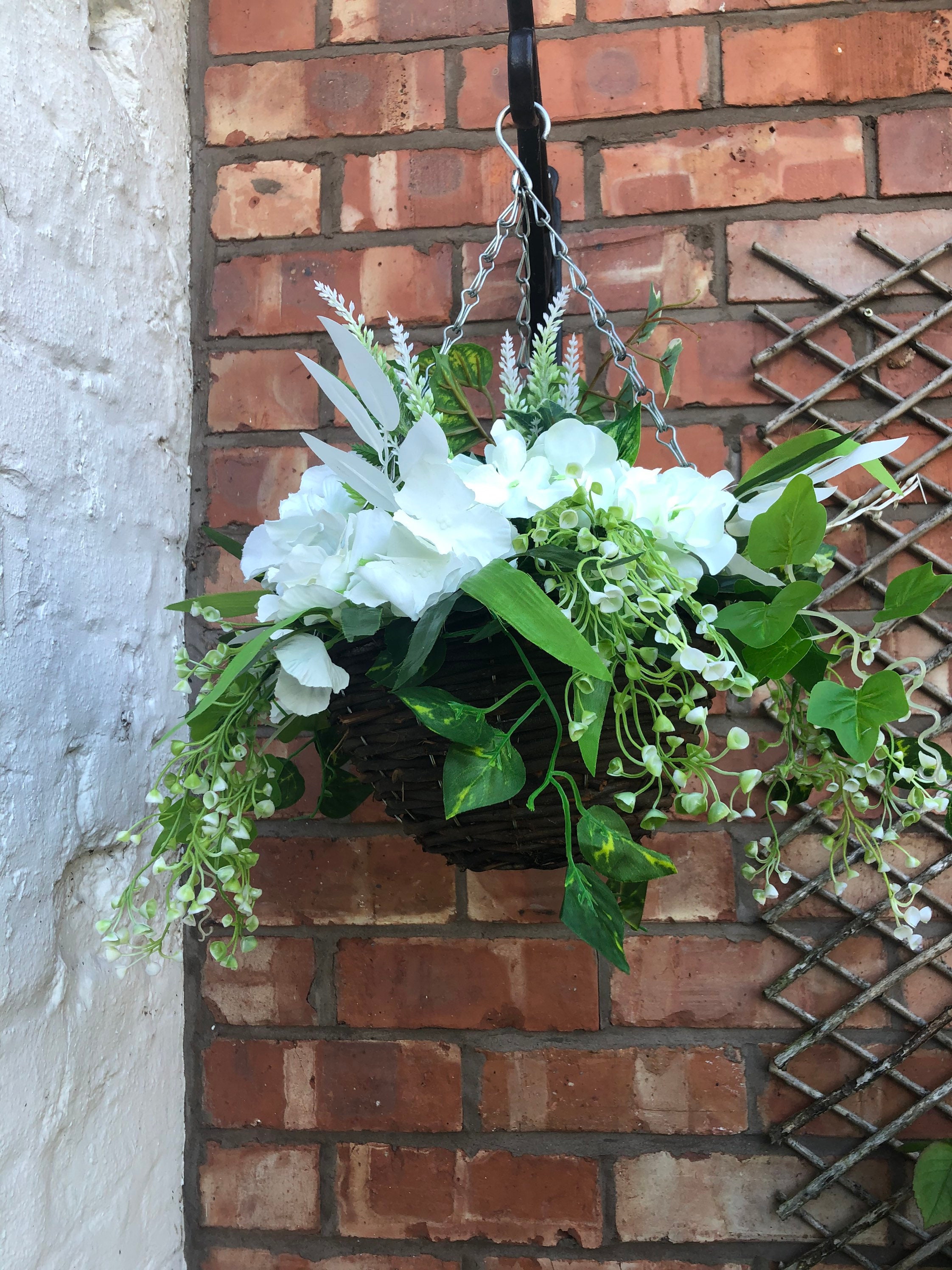 Artificial hanging basket. White hanging basket. Faux hanging Etsy