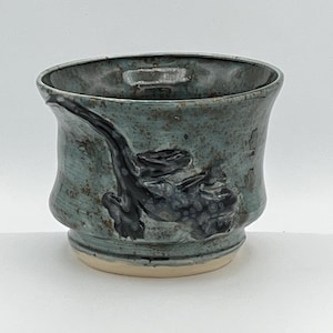 Small Planter Pot with Drain Hole, Lizard, Gecko, Green, Black