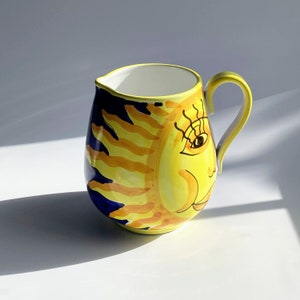 Vintage Hand verziert Sun Motiv Keramikkrug Made in Italy Getränkekrug