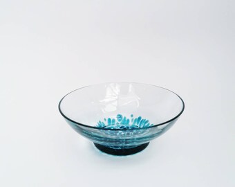 Retro Hand Blown Small Blue Flecked Speckled Glass Serving Bowl Trinket Dish Key Bowl Catchall