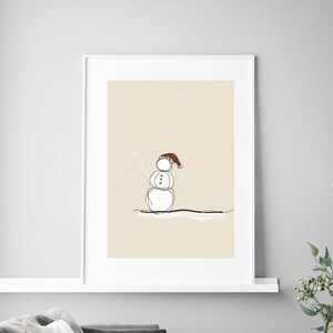 Minimal Snowman Wall Art, Christmas Print, Contemporary Art Print, Digital Art, holiday Printable, Modern Wall Art, Download, winter, snow