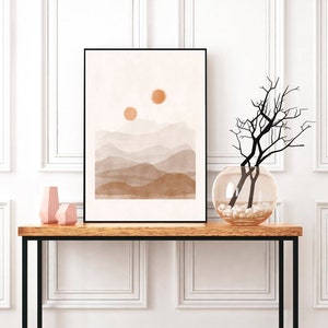 Minimal Japandi Mountain Art, Neutral Print, Landscape Wall Art, Modern Line Drawing