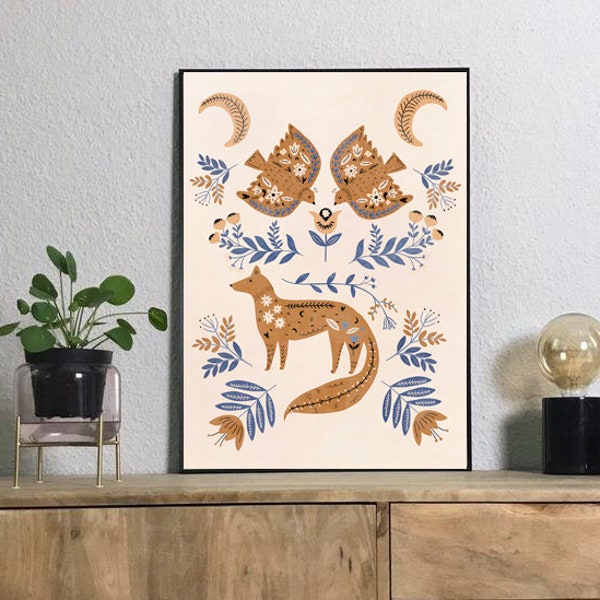 Scandinavian Folk Art | Modern Farmhouse | Swedish Folk Art | Woodland Animal | Norwegian Folk Art | Nordic Wall Art