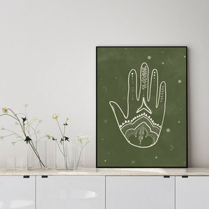 Minimal single line hand Print, Minimalist Print, enlightenment gallery wall inspo, Boho woman, cosmic meditation, Henna hand Drawing