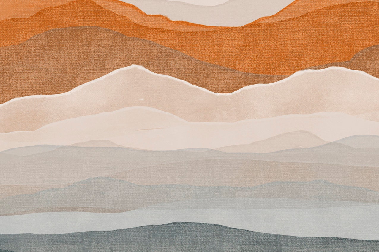 Minimal Japandi Mountain Art Neutral Print Landscape Wall | Etsy