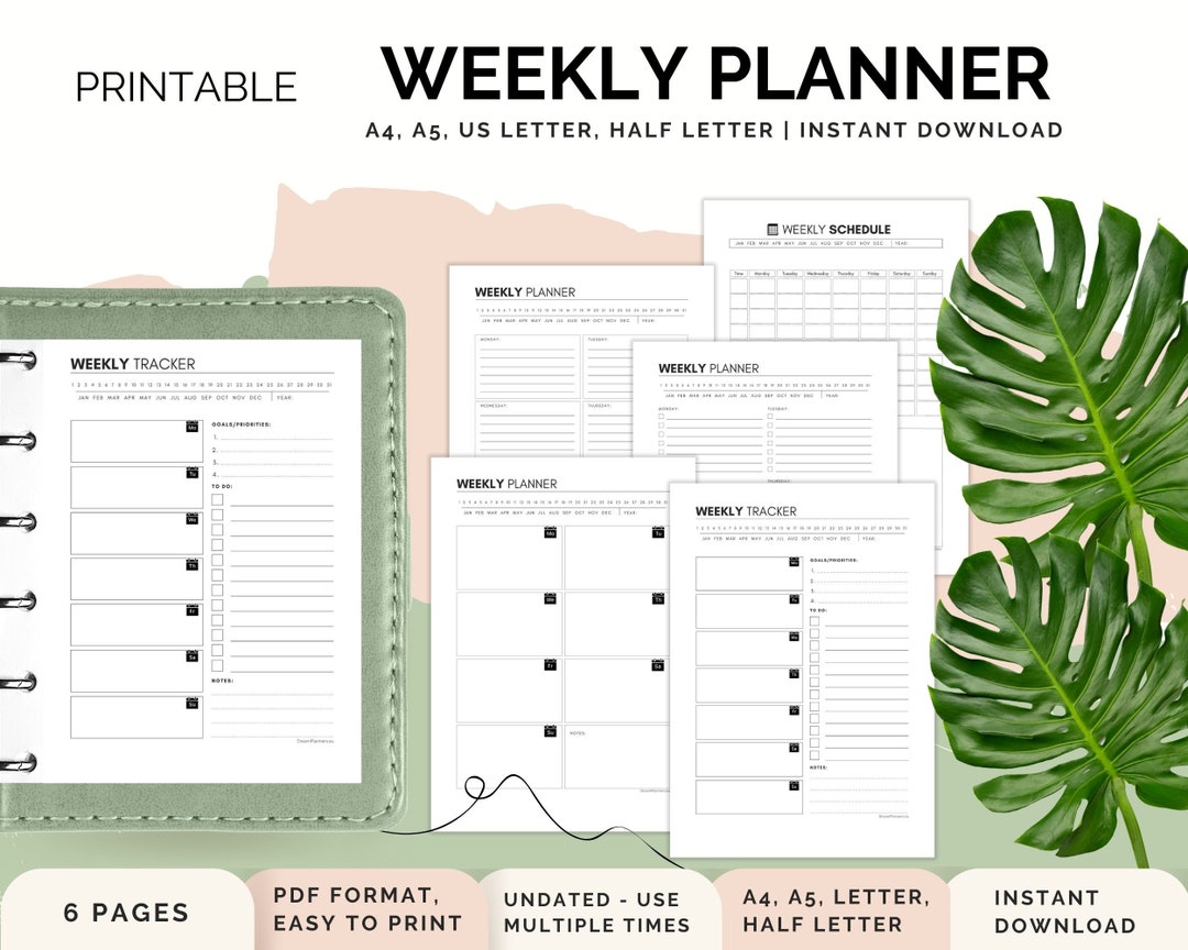 Weekly Planner, Weekly Tracker, Printable Schedule, A4/A5/ US Letter ...