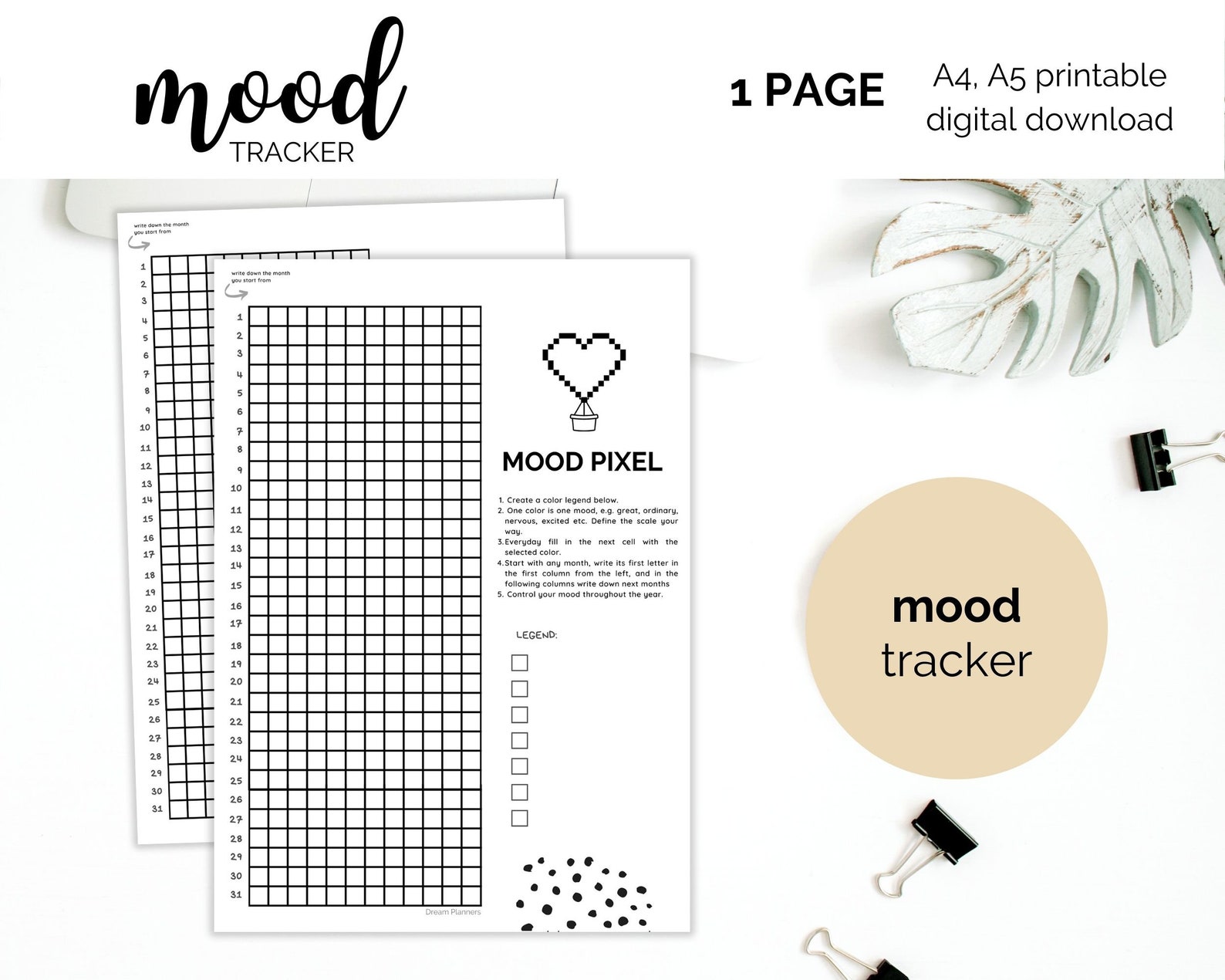 Mood Tracker Mood Pixel Printable Planner Yearly Mood | Etsy