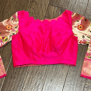 Pink Paithani Silk Stiched Saree Blouse - Full Hands
