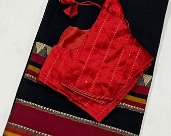 Handloom Cotton Saree with Blouse | Fits Size 34–42 | Elegant Traditional Wear