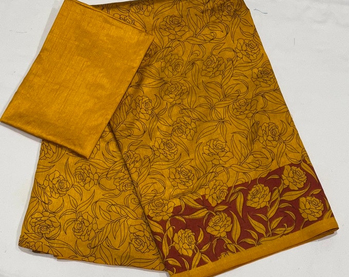 Floral Fancy Silk with unstitched attached running plain silk blouse
