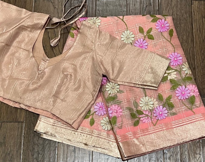 Floral Embroidery Fancy Saree with Blouse 34-44 size.