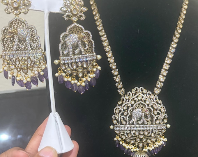 Premium high quality grand looking Victorian long mala with and with purple Color beads/ Chandra Haram