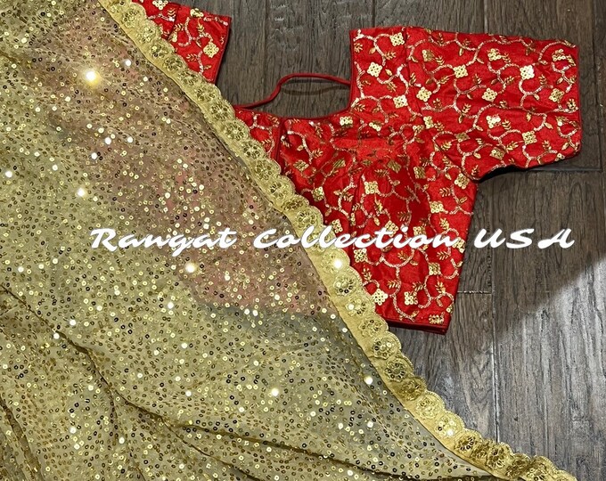 Gold Embroidery Sequence Georgette Saree with blouse